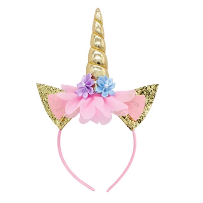 Gold headband Украшения для вечеринки на день рождения для детей, девочек 1 год, вечерние украшения в виде единорога, набор воздушных шаров, повязка на голову в виде единорога, милый 16 Топпер для торта - Цвет: Gold headband