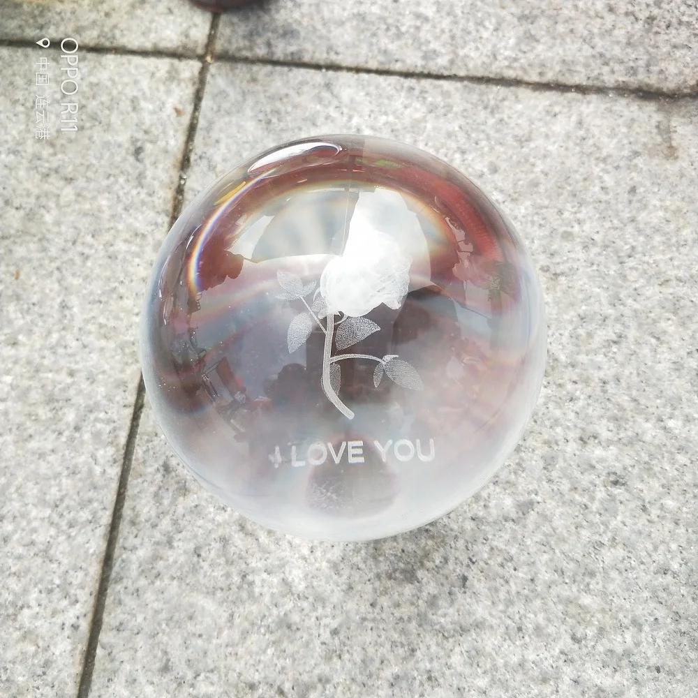 

100mm Crystal Ball 3D Laser Engraved Quartz Glass Ball Sphere Home Decoration Accessories Gifts+ wood base