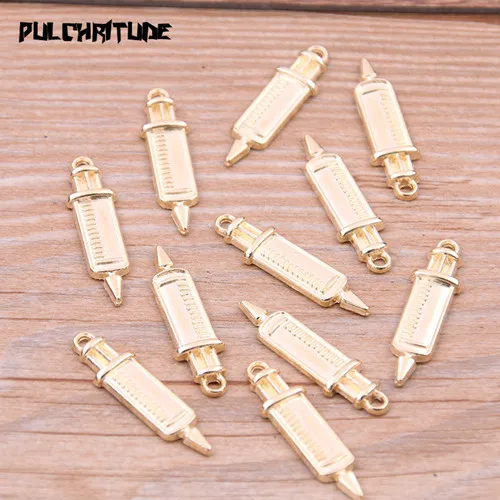kc gold PULCHRITUDE 20 шт два цвета Медицина талисманы шприц Подвески для изготовления ювелирных изделий Подвеска-стетоскоп для DIY ручной работы ремесло 4A - Окраска металла: kc gold