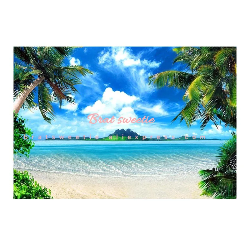 tree backdrop 7x5ft Гавайские вечерние летние пляжные фоны для фотосъемки виниловые голубое море и небо фон пальмы фото фон - Цвет: tree backdrop