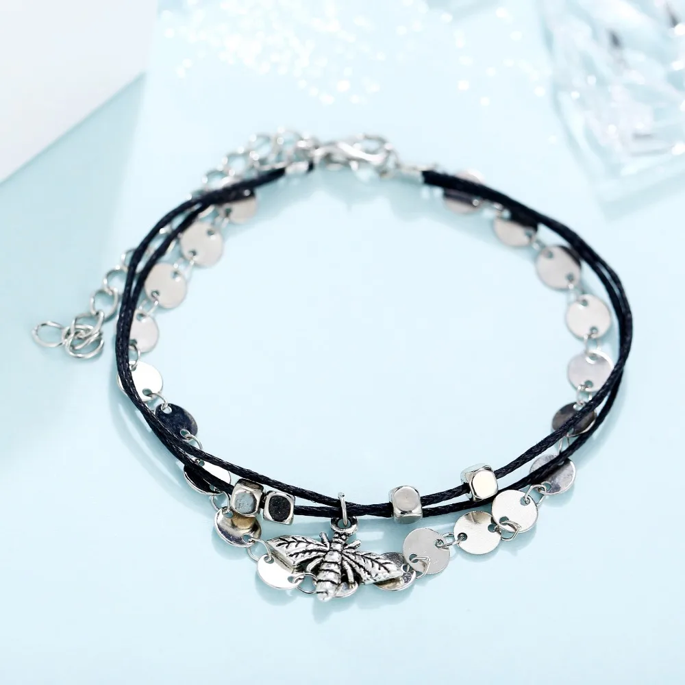 Модная цепочка на ногу винтажные многослойные бусы ожерелье черный ремень