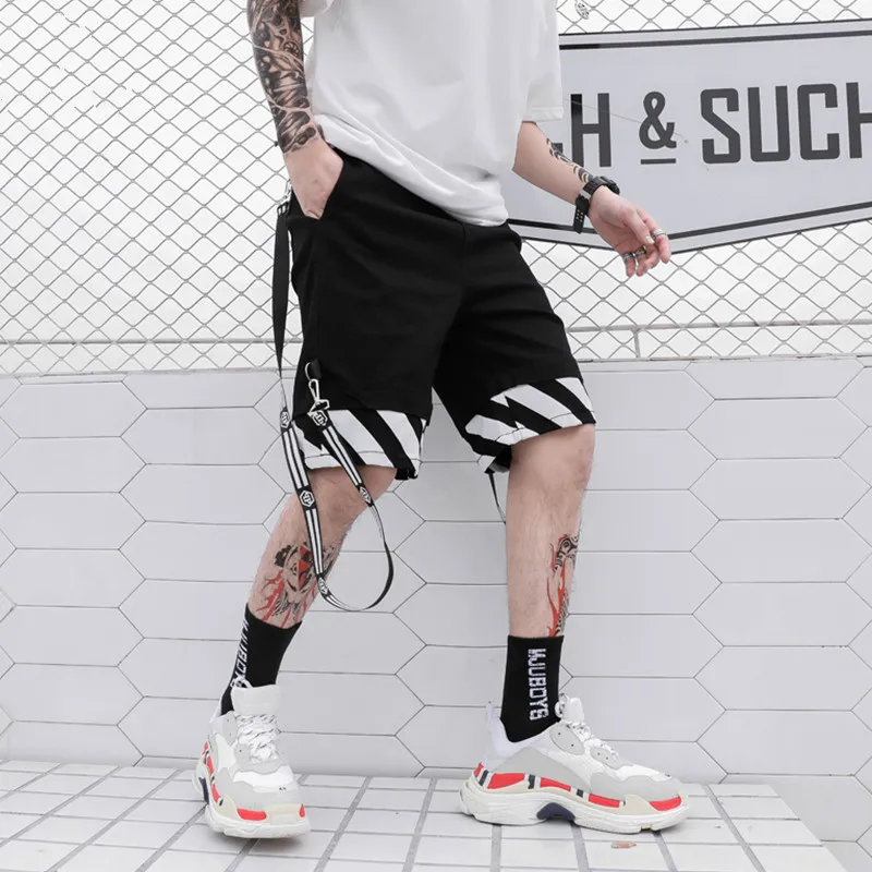 Шорты карго мужские с лентой и боковой пряжкой повседневные короткие штаны до