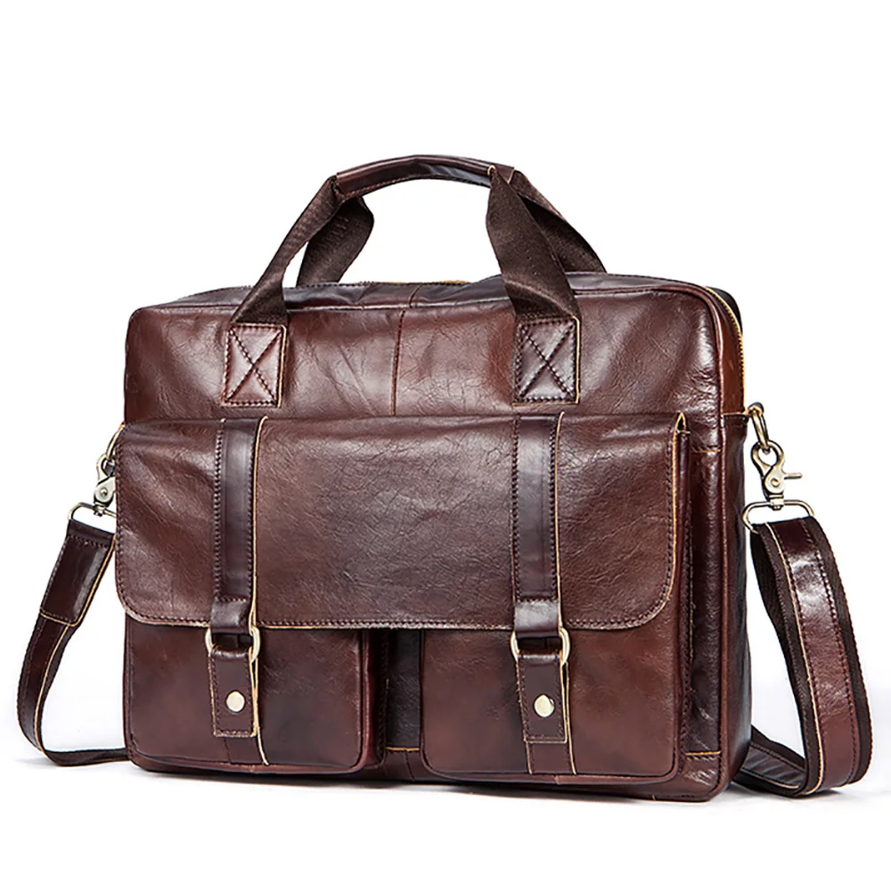 New Luxury Cow Genuine Leather Business Men's Briefcase Male Briefcase Shoulder Bag Men Messenger Bag Vintage Tote Computer Bag