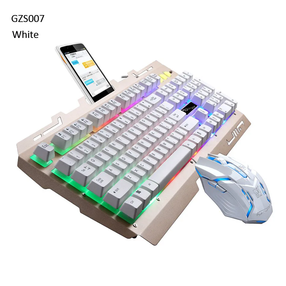 White USB игровая клавиатура, мышь для геймеров, профессиональный комбинированный набор, мышь, механическая клавиатура, проводная Водонепроницаемая мышь 2400 dpi - Цвет: White
