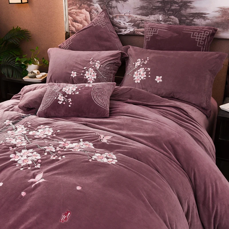 Роскошный китайский стиль Классическая Цветочная вышивка зимний плотный