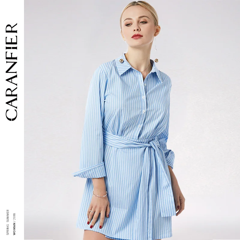 CARANFIER Вертикальная длинная рубашка в полоску женские 2018 весенние модные топы