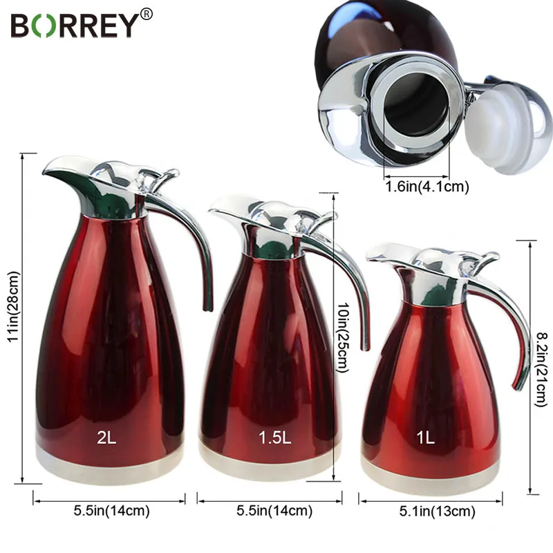 BORREY 2L термос из нержавеющей стали термос для горячей воды Изолированная кружка-термос кофейник Европейская стильная бутылка
