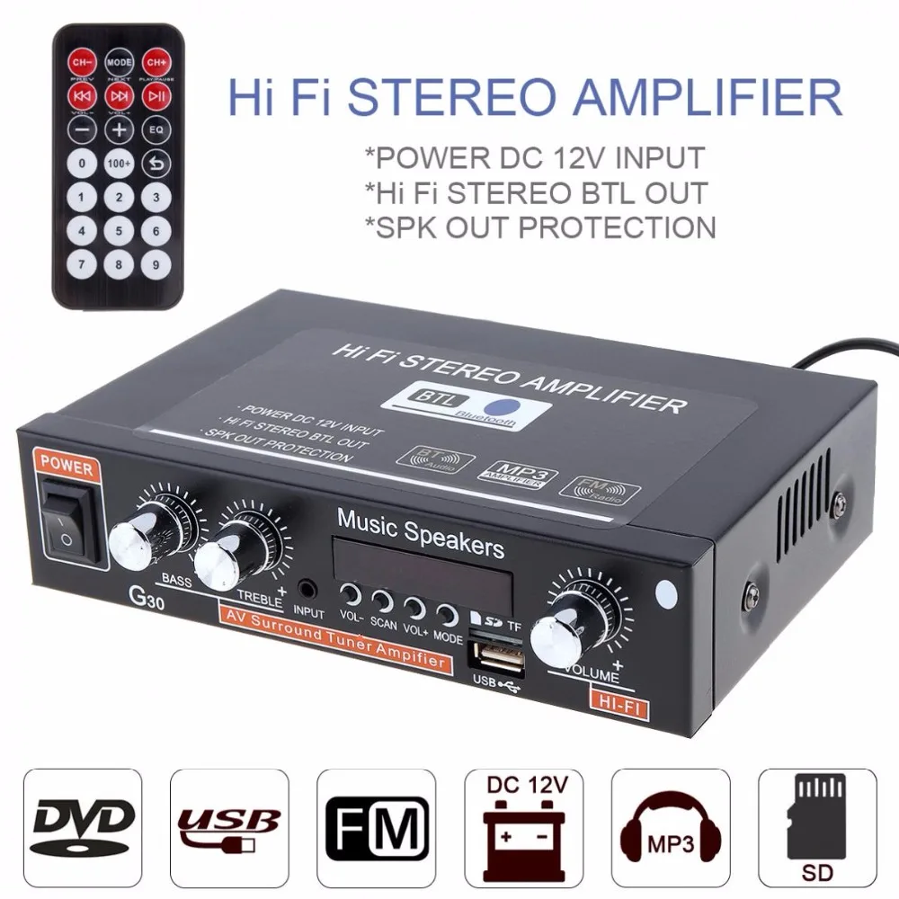 G30 HIFI Bluetooth-совместимый автомобильный усилитель мощности аудио FM-радио плеер