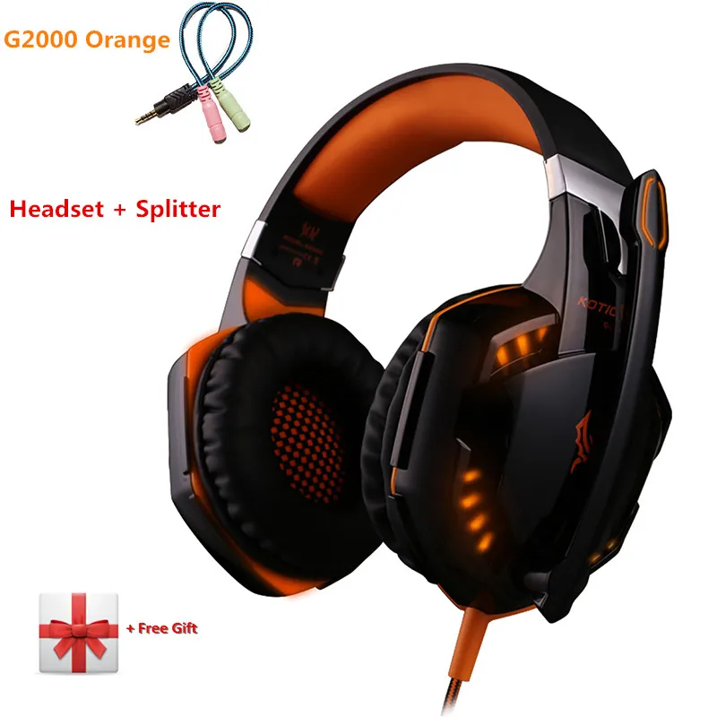 Игровые наушники KOTION G2000 G9000 игровые наушники гарнитуры геймера наушники стерео глубокий НЧ, проводная гарнитура с микрофоном светодиодный светильник для ПК PS4 X-BOX - Цвет: G2000 Orange SP