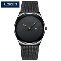loreo 2019 new simple design quartz watch male 316l stainless steel 30m waterproof auto date mesh strap ultra thin mens watch