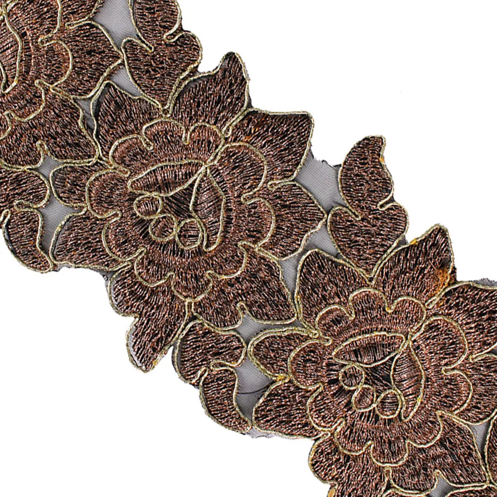 

10yards Brown Gold Floral Trim Applique Cord Guipure Lace Fabric Trimming Ribbon Tape Motif Clothes Craft Sewing Supplies T2451