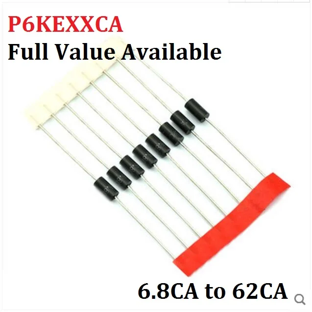 

20PCS TVS Diode P6KE6CA8 P6KE8.2CA/10CA/12CA/13CA/15CA/18CA/20CA/30CA/33CA/36CA/39CA/43CA/51CA/62CA P6KE18CA P6KE6.8CA P6KE10CA
