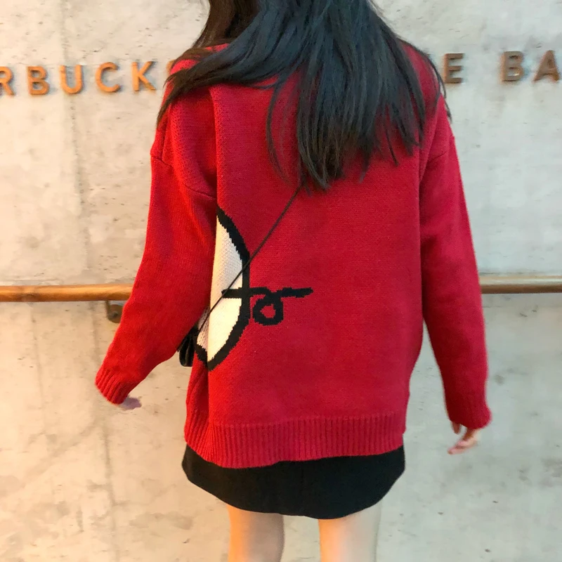 2019 autumn and winter cartoon pig red long-sleeve pullover knitted sweaters womens (C9217) | Женская одежда