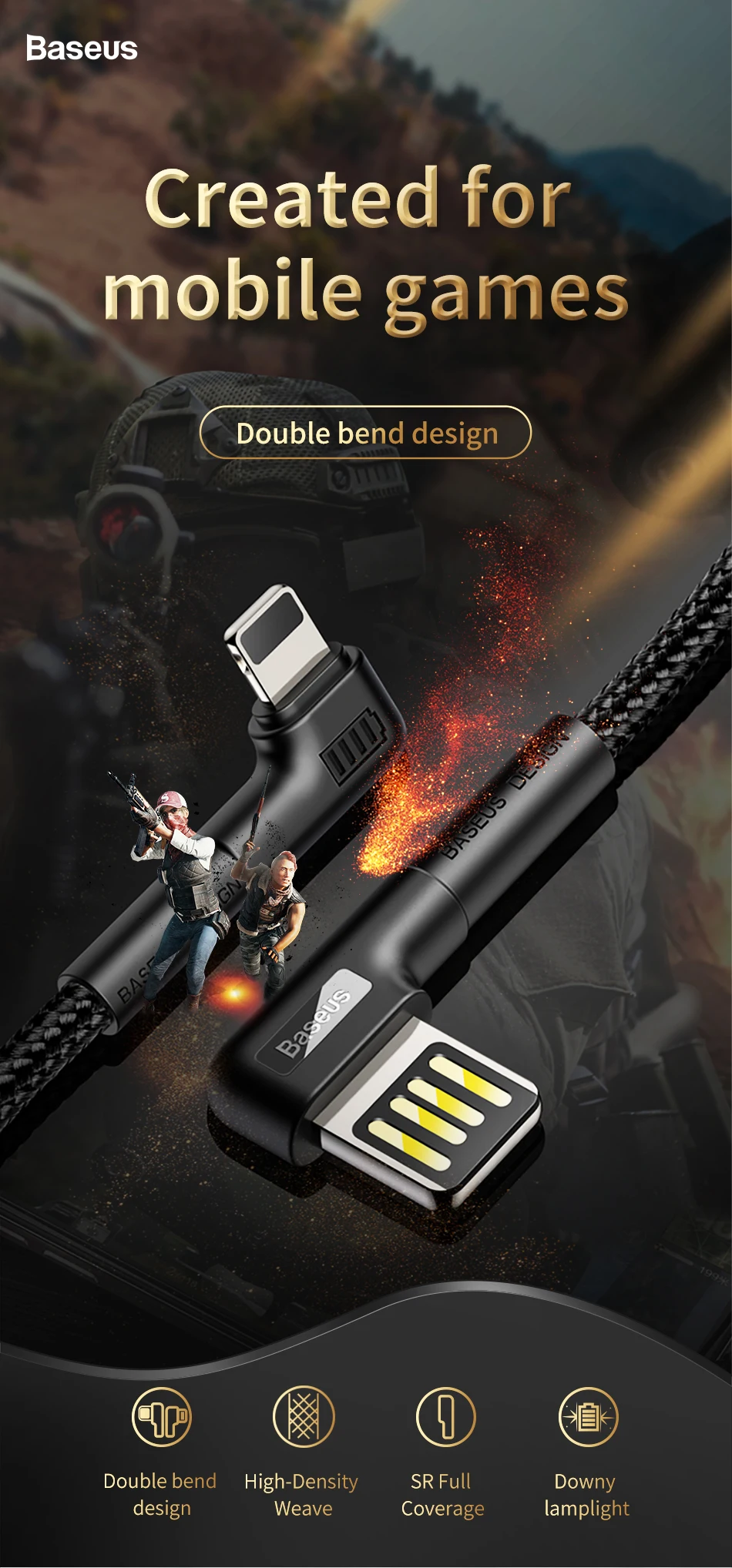Baseus Doulbe локоть USB кабель для iPhone XR 8 11 iPad светодиодный 2.4A Быстрая зарядка кабель для iPhone зарядное устройство iPad игровой USB кабель для передачи данных usb кабель кабель для айфона