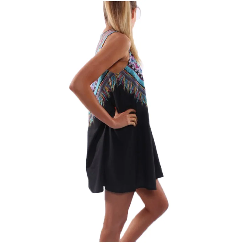 Женское платье с винтажным принтом повседневные платья без рукавов круглым