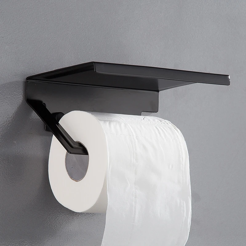 Черный держатель туалетной бумаги для ванной комнаты с держателем телефона