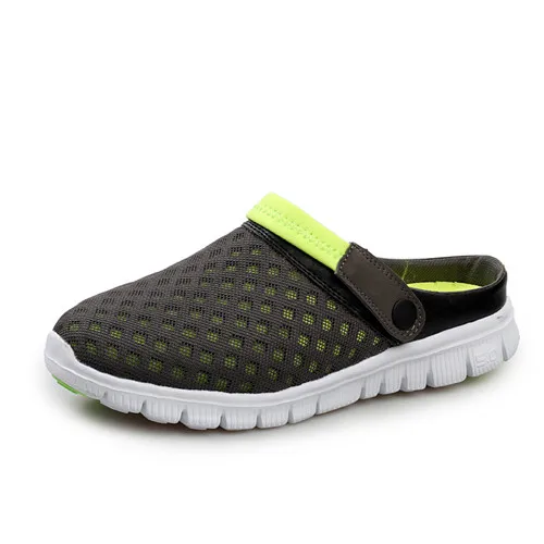 style 2 grey green Для мужчин Для женщин Летние босоножки из сетчатого материала дышащие мягкие Пляжные сланцы; однотонные Тапочки для ванной, на плоской подошве - Цвет: style 2 grey green