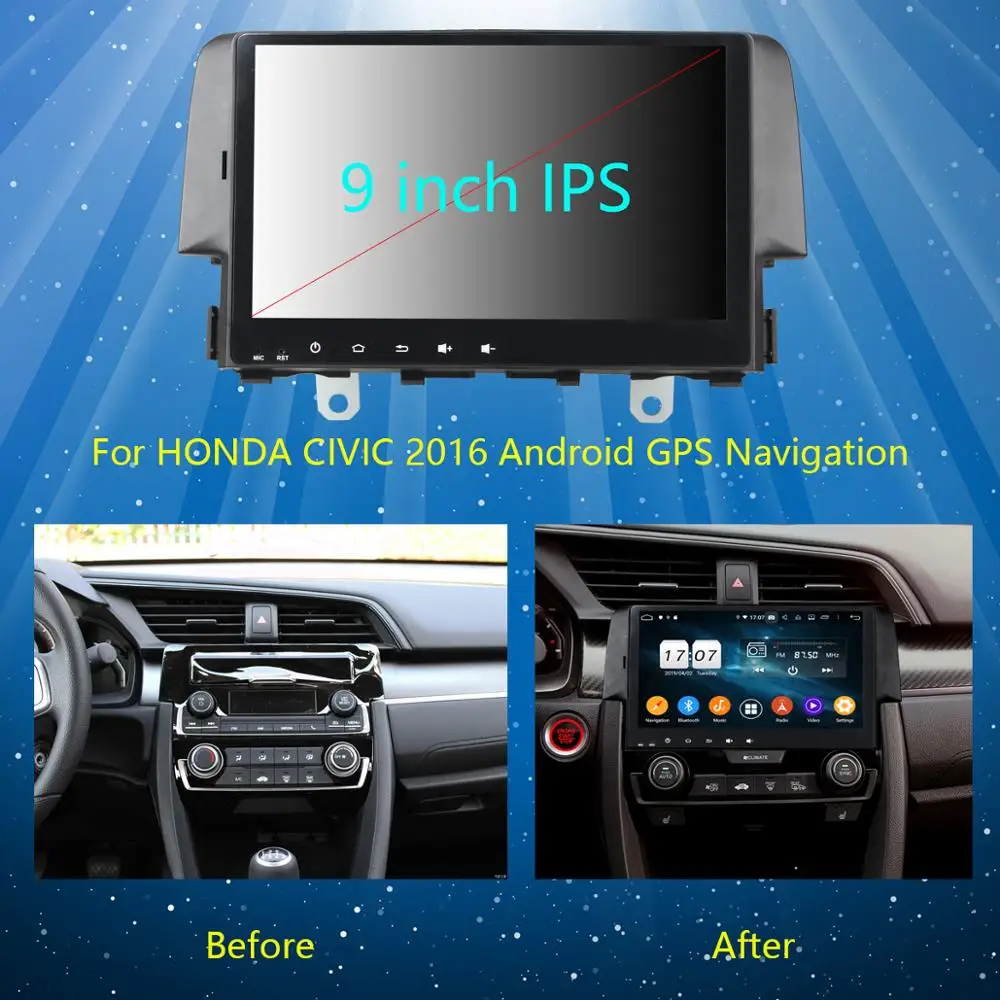 9" IPS 8Core 4G+64G Android 9.0 Car DVD Multimedia Player For Honda Civic 2016 2017 2018 2019 GPS Radio Stereo CarPlay Parrot BT |