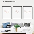 Простая пара свежих розовых милой фразы миссис и мистер холст картина плакат и печать спальня Настенная картина свадебное украшение