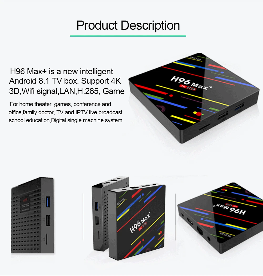 Android H96 MAX Plus Smart TV Box 4 Гб ОЗУ 32/64 ПЗУ Wifi RK3328 Четырехъядерный 4K H.265 медиаплеер |