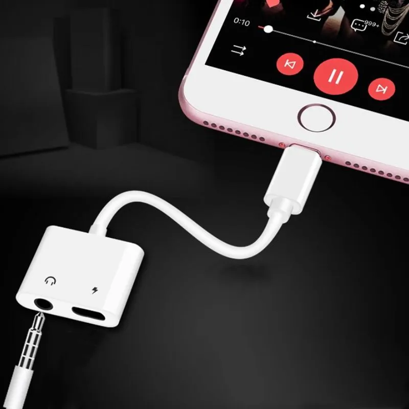 Hoqueen 2 в 1 Зарядка и аудио адаптер для iPhone 7 8 Plus 3,5 мм кабель для наушников Поддержка музыки/2A Зарядка для IOS 10,3/11 версия