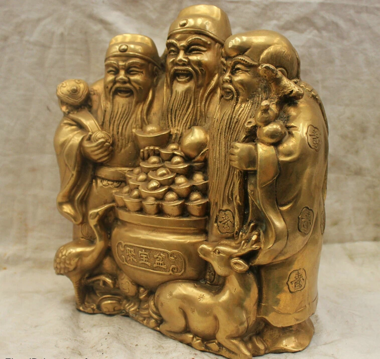 Chinese Folk Culture Handmade Old Bronze Brass Statue Fukurokuju Samsung Buddha |