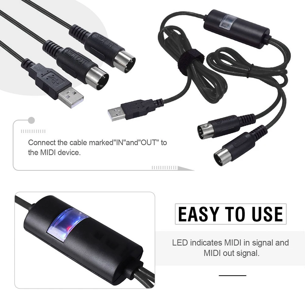 Преобразователь миди интерфейса USB/адаптер с 5 контактным DIN кабелем для