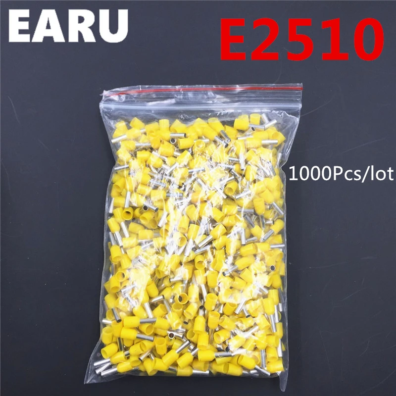

1000Pcs E2510 Tube Insulating Insulated Terminal 2.5MM2 14AWG Cable Wire Connector Insulating Crimp E Black Yellow Blue Red