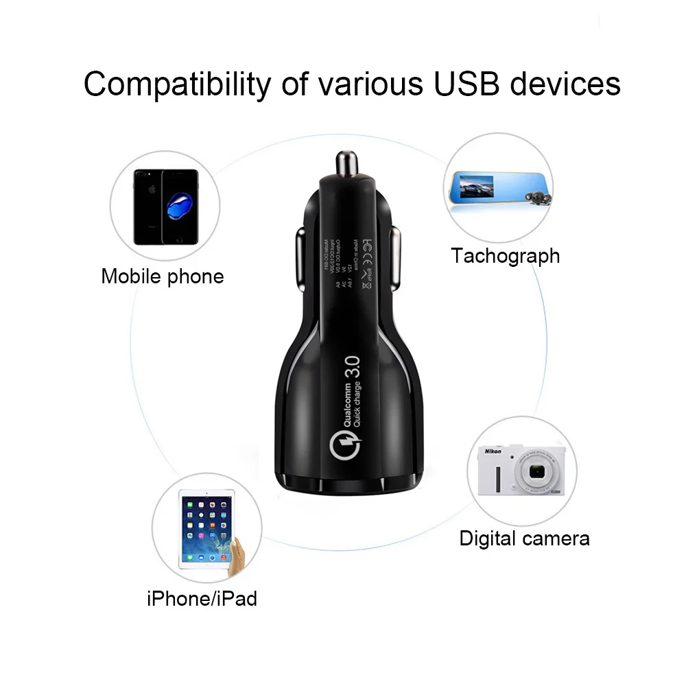 Быстрое Автомобильное зарядное устройство QC 3 0 2 Быстрый зарядный кабель для samsung