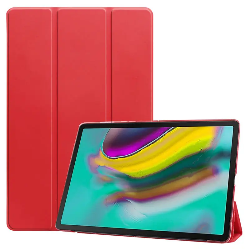 Ультратонкий чехол для samsung galaxy tab S5e 10,5 SM-T720 SM-T725 T720 Smart Cover Funda из искусственной кожи с подставкой+ пленка+ стилус - Цвет: Red