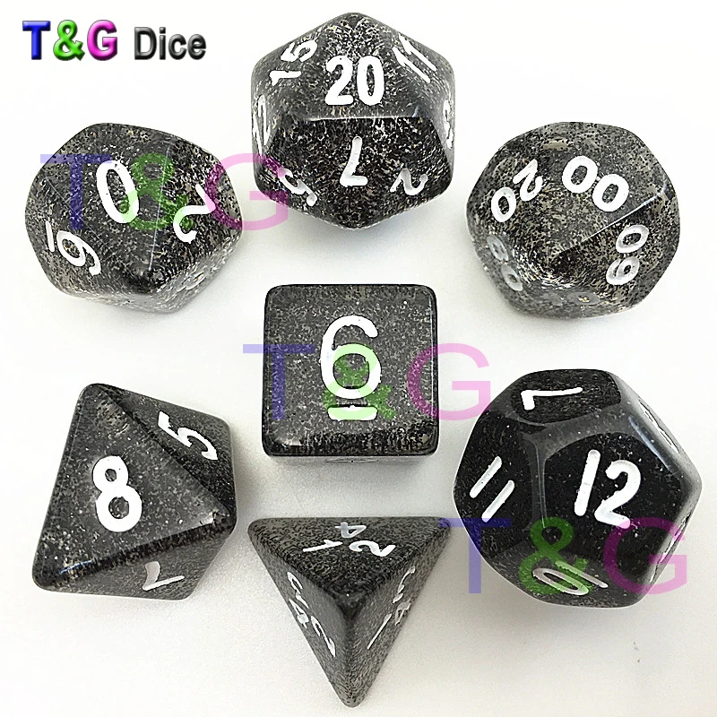 7 шт./лот высококачественный черный блестящий Набор кубиков с цифрами D4 6 8 10 10% 12 20