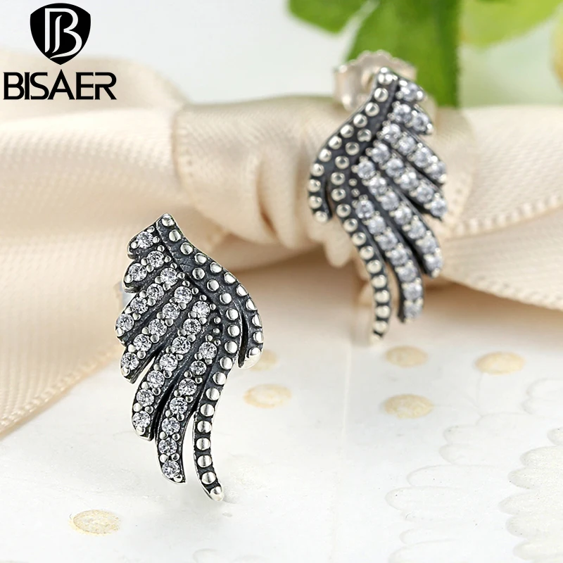 BISAER Аутентичные 925 пробы серебряные величественные перья висячие серьги с крыльями Феникса ювелирные изделия WEUS426