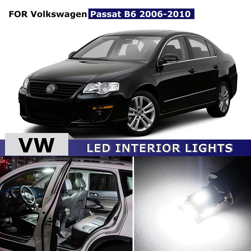 11 шт. светодиодный светильник без ошибок для Volkswagen VW Passat B6 Sedan Wagon Белый Интерьер Купол Карта светильник комплект(2006-2010