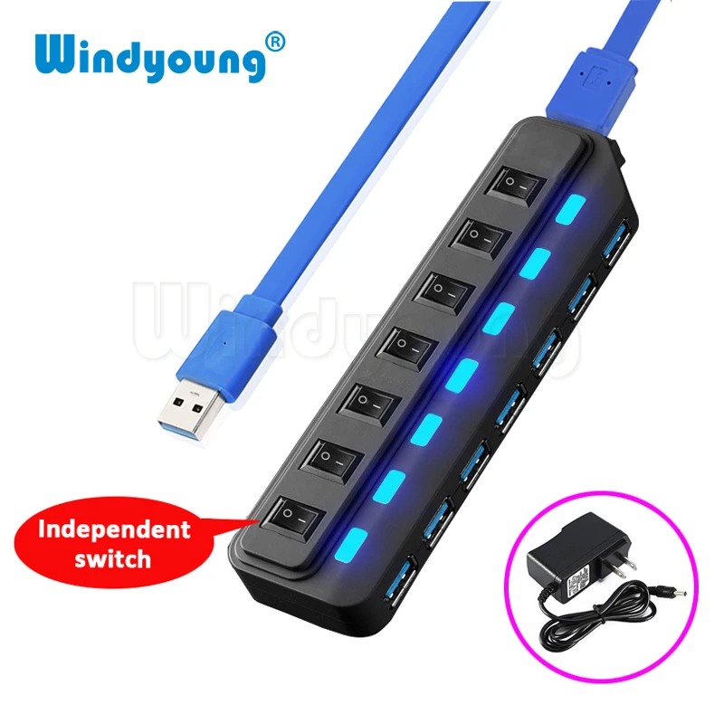 Windyoung USB 3 0 концентратор с 7 портами зарядкой и выключателем питания несколько usb