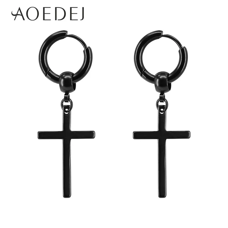 AOEDEJ серьги-кольца из нержавеющей стали для женщин и мужчин корейские серьги длинные кисточкой черный крест pendiente маленькие круглые серьги - Окраска металла: 2 pieces