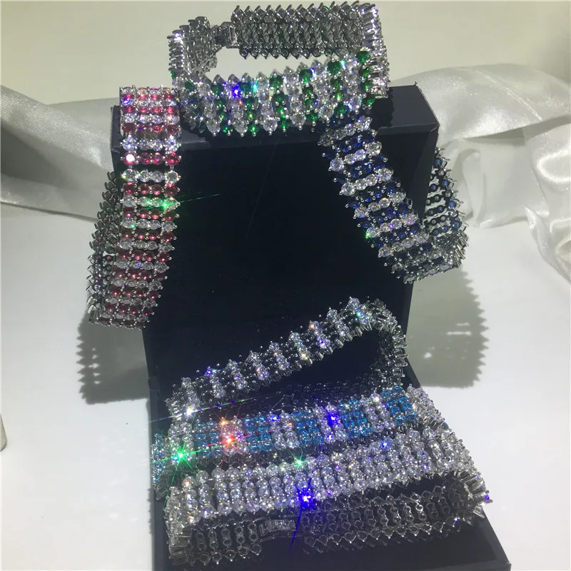 6 Цвета Теннисный браслет кольцо из белого золота с красочные AAAAA cz Роскошные