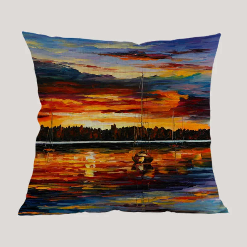 Классическая картина маслом заката подушки домашний декор рассвет парусный
