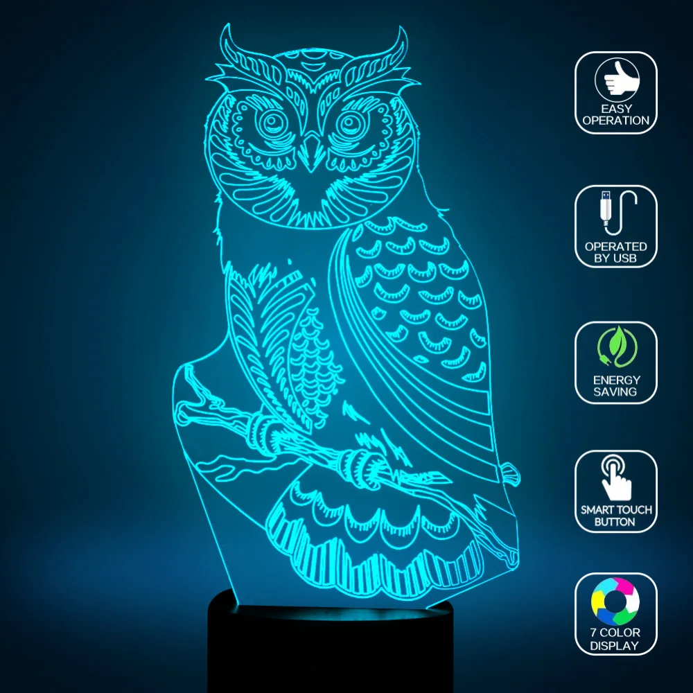 

New LED Night Light 7 Colors Changing Bedroom Decoration Owl Animal Decor Lamp USB Charging Christmas Atmosphere Light -TN