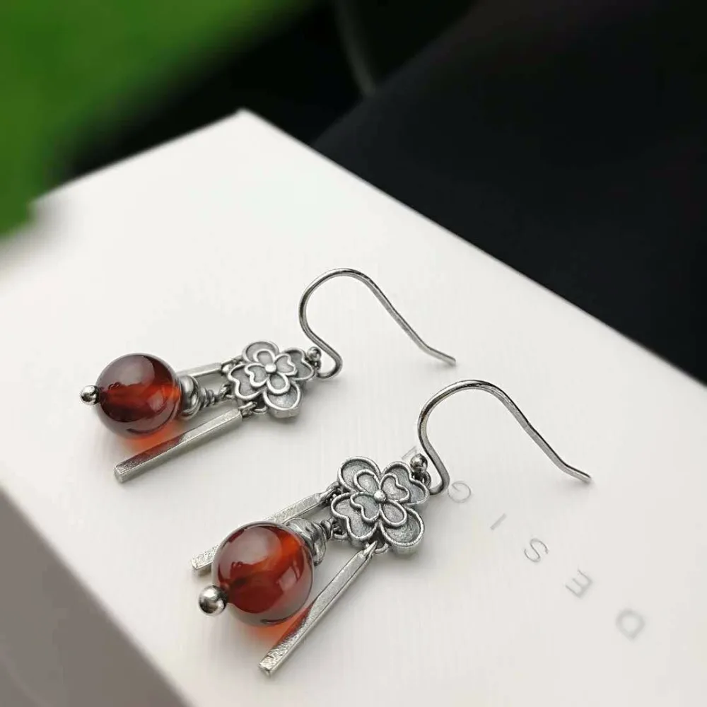 L &amp P ретро серебряные серьги для женщин винтажные красные желтые драгоценные