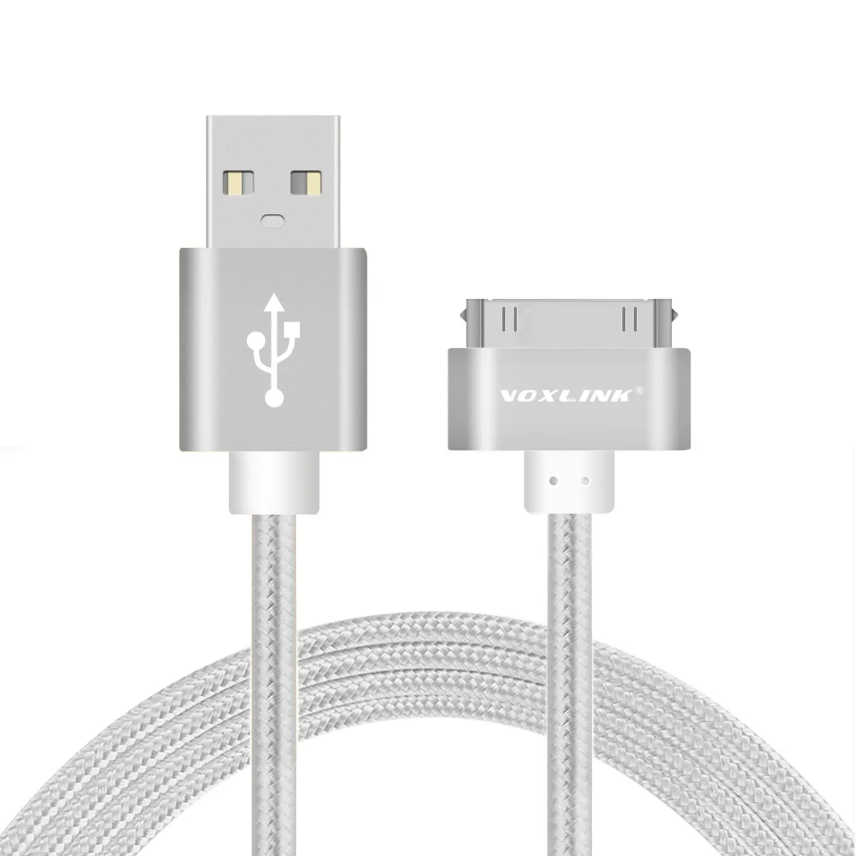 VOXLINK 1 м, 2 м, 3 м, нейлоновая оплетка, провод, 30 pin, металлический штекер, USB кабель для синхронизации данных, зарядное устройство для iphone 4, 4S, 3GS, iPad 1, 2, 3 - Цвет: Silver