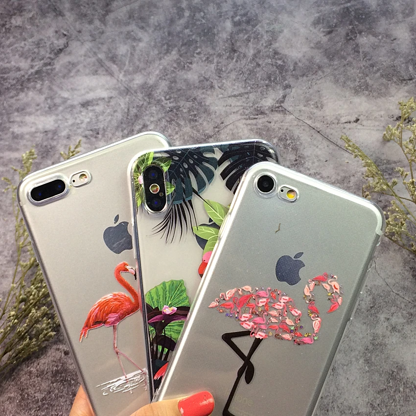 Flamingos Phone Cases For iPhone 7 8 Plus Case X XS Max XR Leaf Soft Cover 6 6S 5 5S SE Capa | Мобильные телефоны и