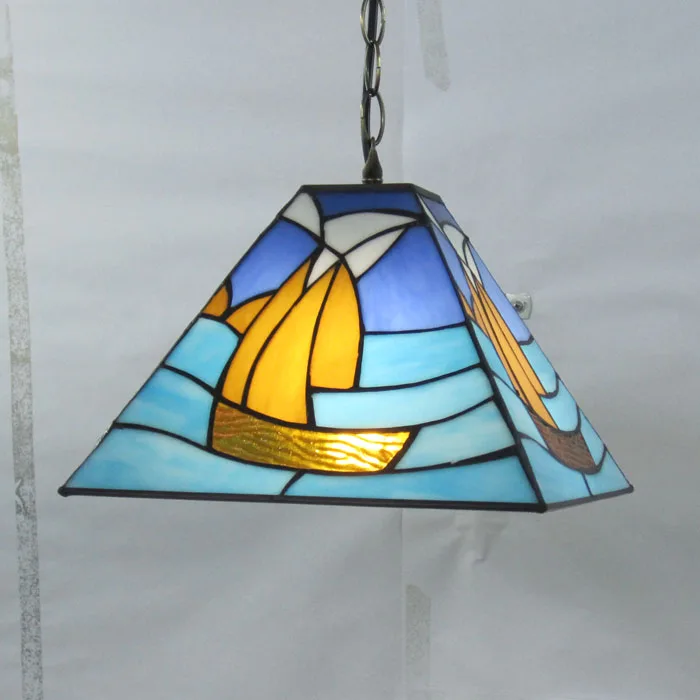 Фото Тиффани Синий Средиземноморский витраж подвесной светильник люстра для