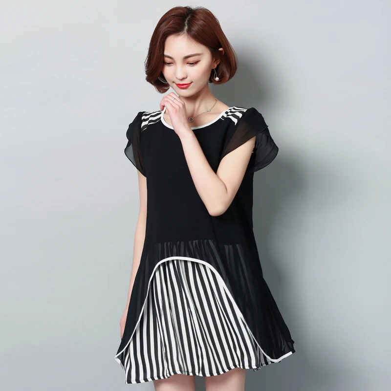 Anyilian new women dress two pieces of loose large size chiffon stitching fashion female | Женская одежда