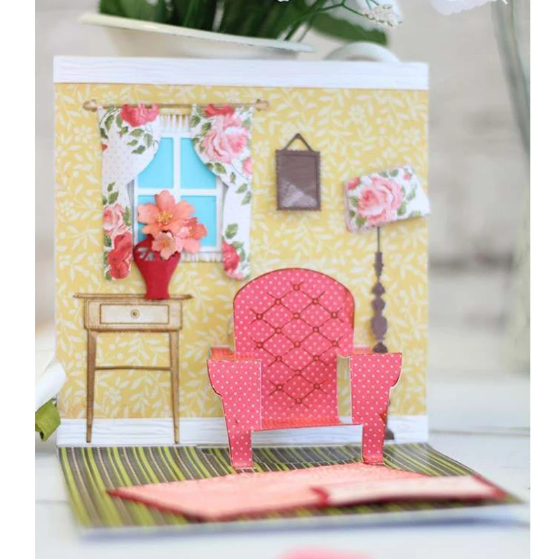 

Bedroom Chair Desk Window Mirror 3D Metal Cutting Dies for Scrapbooking 2019 Paper Craft Embossing Die Card Making Stencils