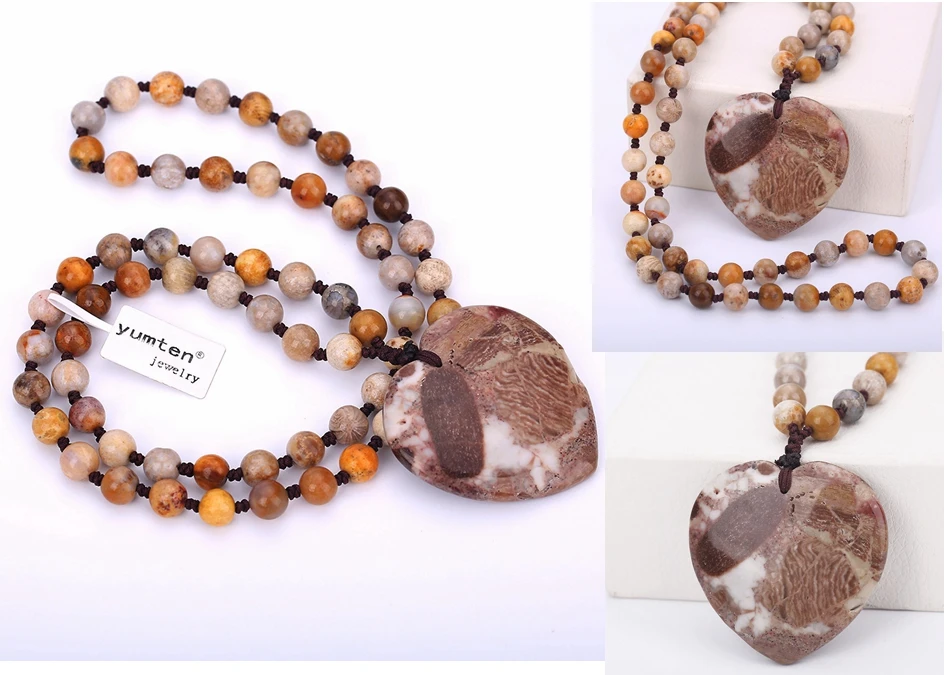 Original Natural Multicolor Agate Quartz Amber Necklace Opalite Heart Crystal Healing Stone Chakra Reiki Fashion Jewelry Female