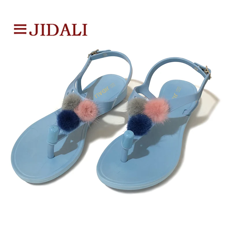 JIDALI/Модная обувь; женские вьетнамки из меха норки; нетоксичный лак для ногтей или бальзам от комаров; Летние треугольные сандалии из ПВХ - Цвет: Mosquito Balm
