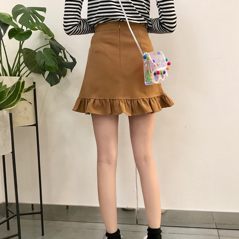 Летние мини юбки женские с высокой талией harajuku гофрированная кавайная юбка консервативный стиль размера плюс черная юбка цвета хаки jupe femme