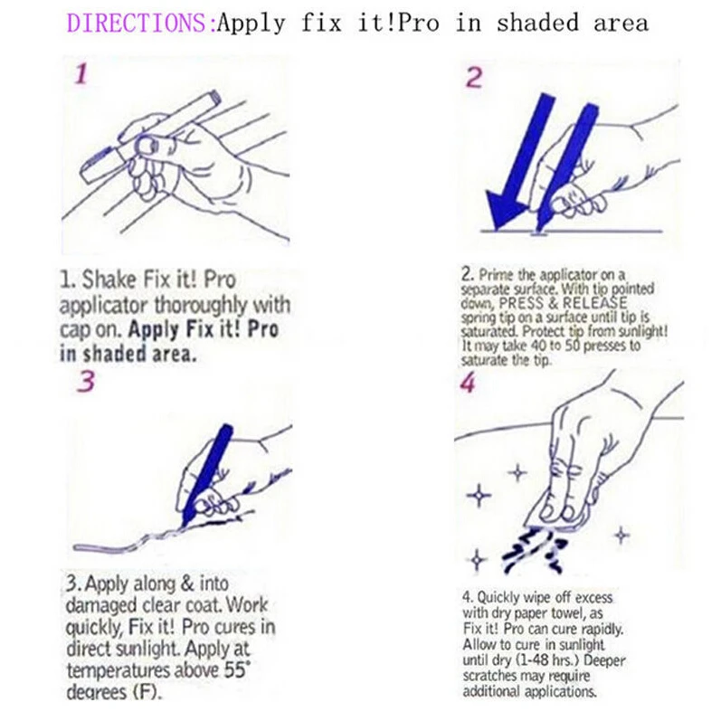 

4Pcs Fix It PRO Car Painting Pens Fast Scratch Remove Clear Coat Repair Filler Fix It Pro Spare Pen