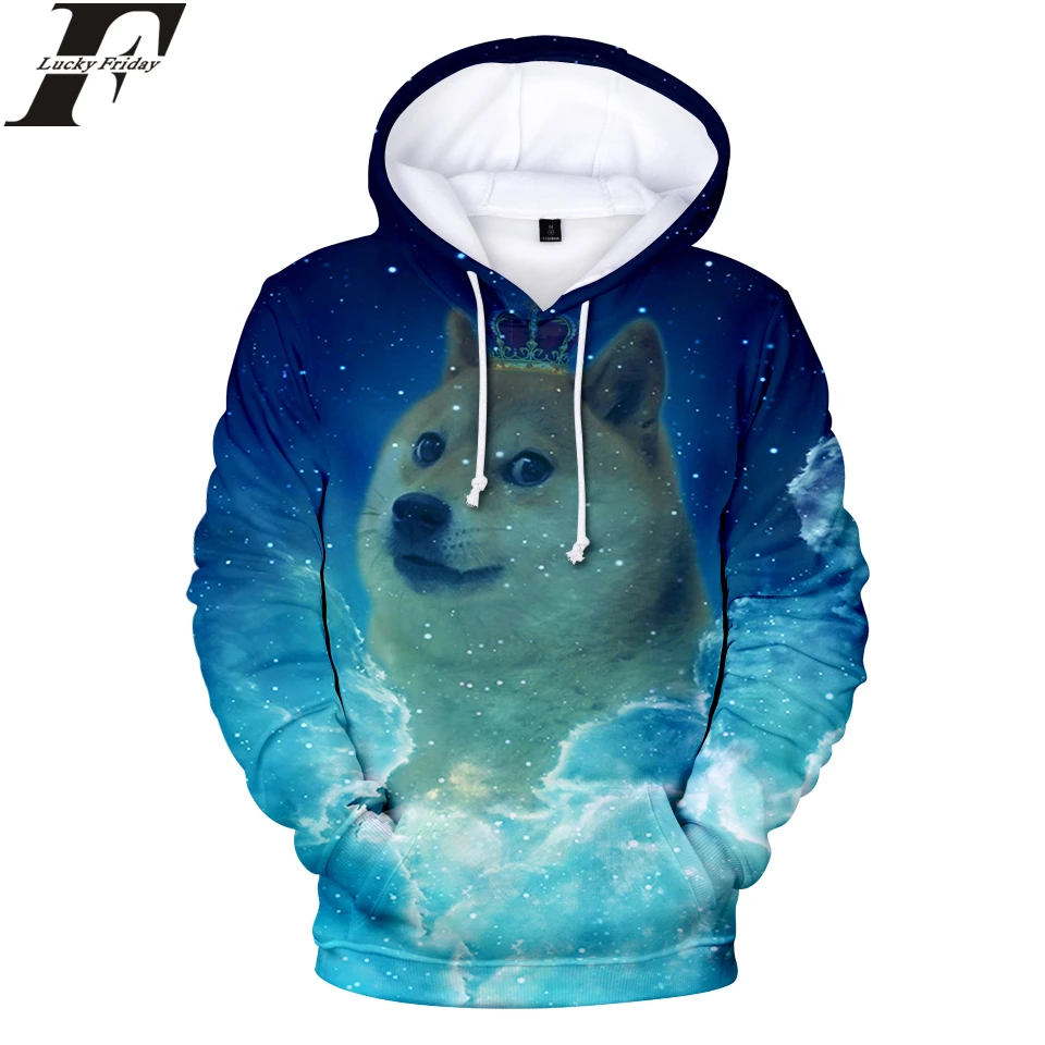 Толстовка LUCKYFRIDAYF 2018 Doge с короной хлопковые толстовки большого размера свитшоты 3D