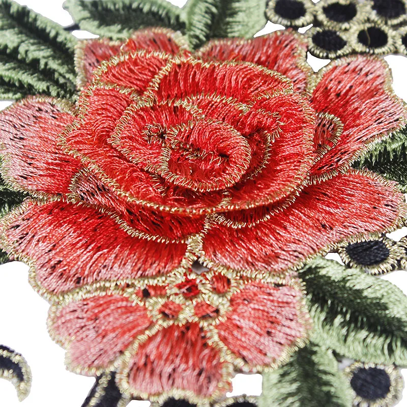 1piece 3D Ornge Green Flower Embroidery Applique Patches Sew on Cord Guipure Motif Embellishment Sewing Accessory T2335 | Дом и сад